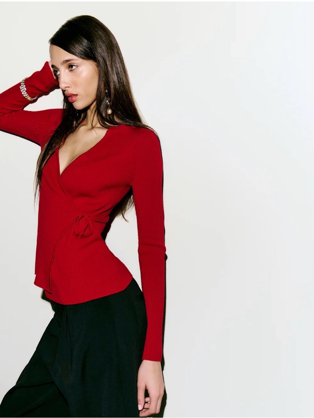 Reformation Red Wrap Ribbed Knit Top - Picture 5 of 9